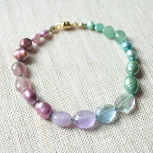 Hand Knotted Gemstone and Pearl Bracelet - Hand Made in Canada